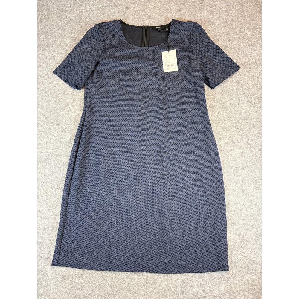 Theory Navy Textured Short-Sleeve Shift Dress